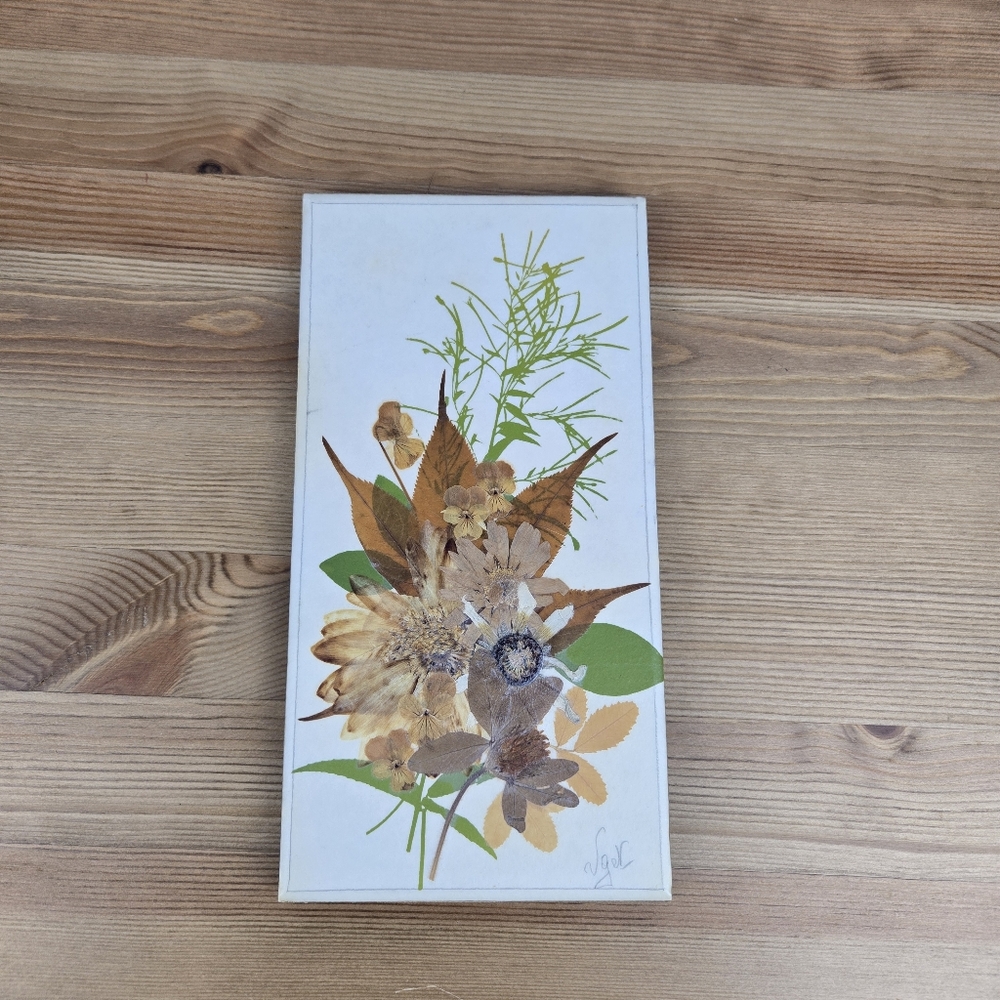 Vtg Handmade Pressed Flower Art Canada Uget Originals Wooden Vtg